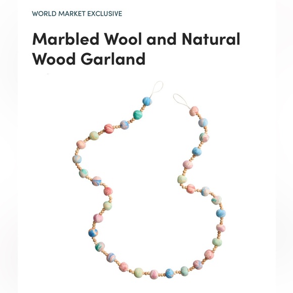 NWT World Market Colorful Marbled Wool Felt Ball & Natural Wood Bead Garland - Picture 13 of 17